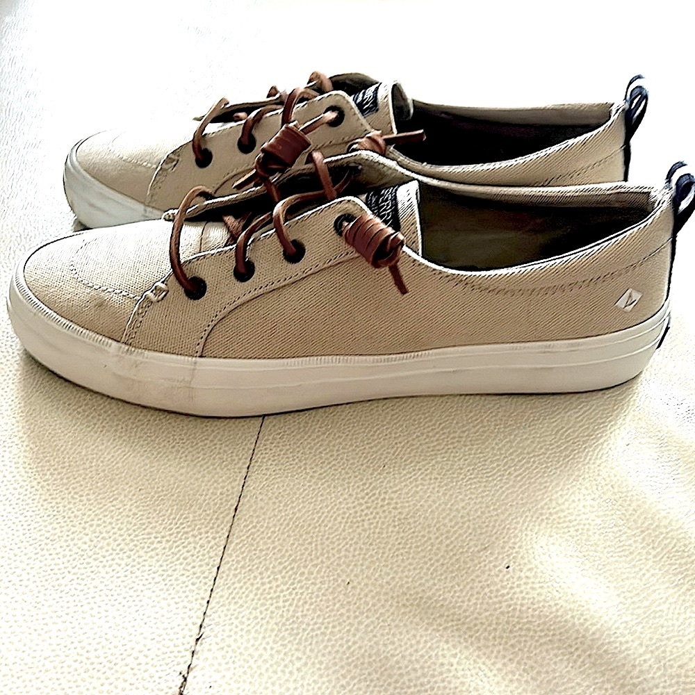 Sperry Crest Vibe Linen Oat Sneakers 9 1/2 Tennis Shoes  Preppy Casual Everyday - Picture 5 of 9